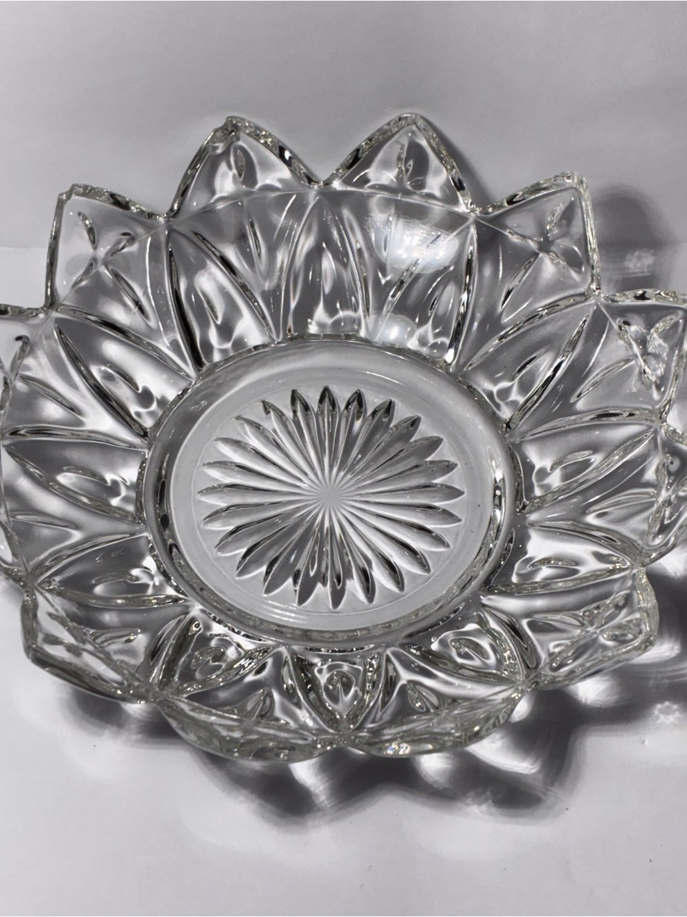 Vintage Pressed Glass Floral Candy Dish Starburst Scalloped 5.5"